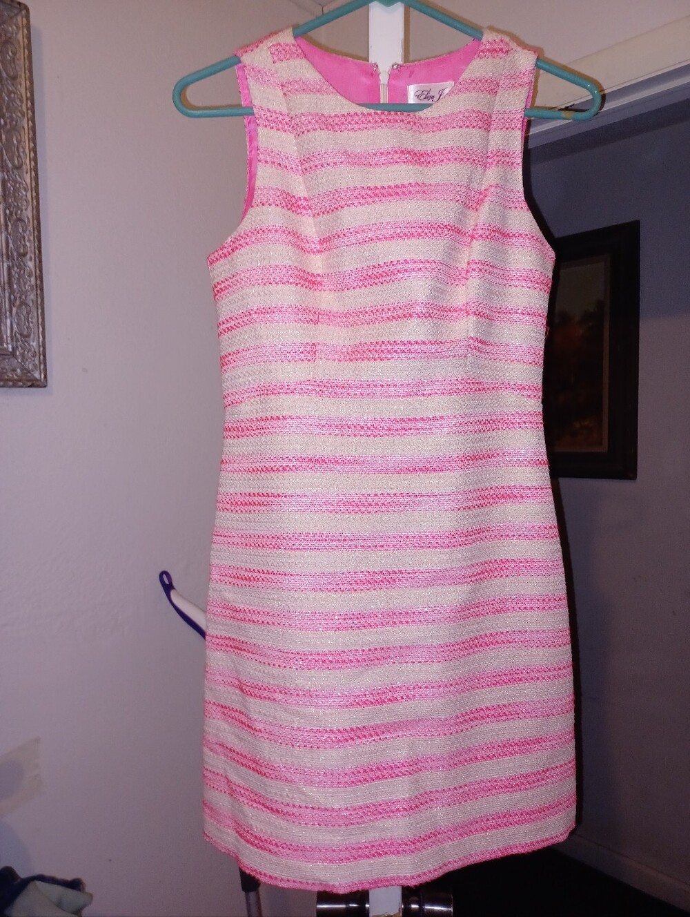 Eliza J Pink and Cream Striped Sleeveless Shift Dress Size 2P